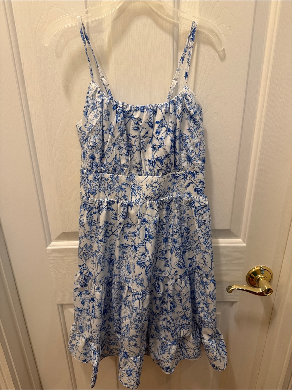 Blue & White Floral Spaghetti-Strap Kids Dress
